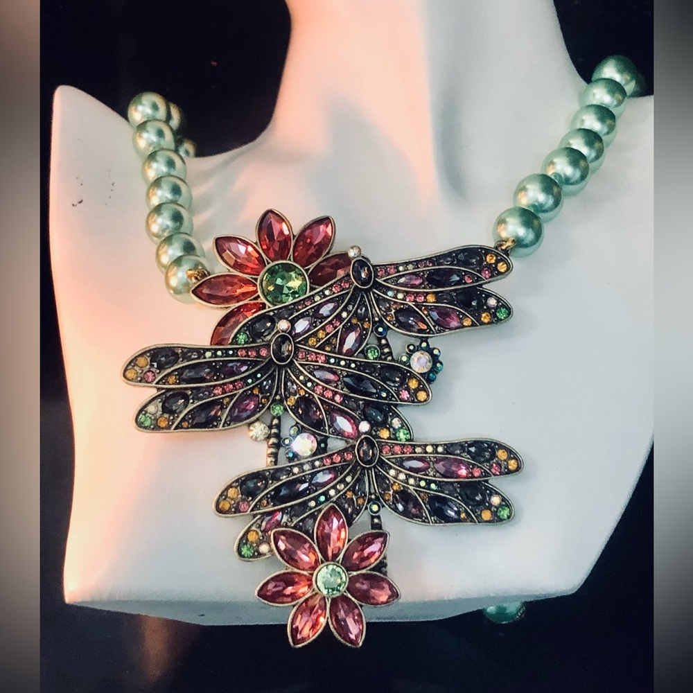 Heidi Daus “ Dance of the Dragonfly” Colorful Floral Necklace